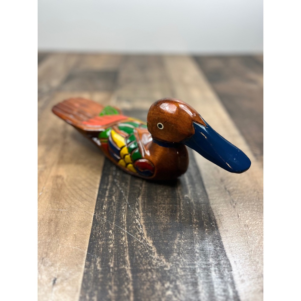Vintage Hand Carved Wooden Korean Wedding‎ Duck Painted Folk Art Figurine Brown